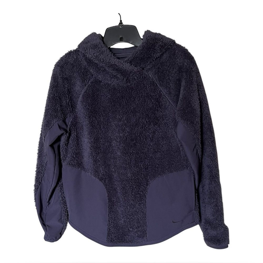 Nike Purple Sherpa Therma Fleece Training Pullover Hoodie Oversized Size XS